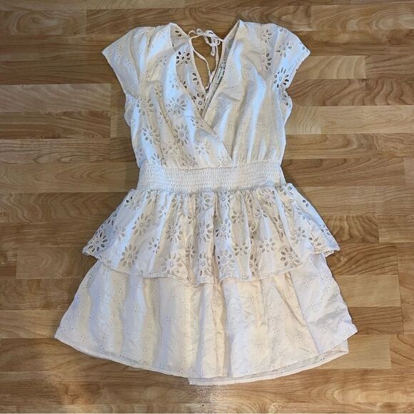 Women's American Eagle Cream Eyelet Lace Ruffle Layered Dress - Picture 7 of 10
